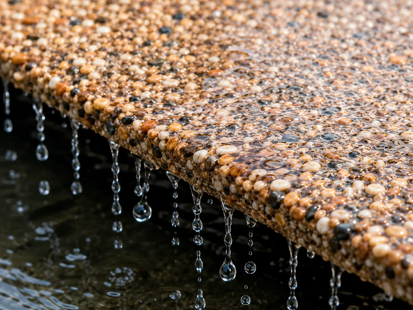 Water draining freely through a permeable resin-bound surface